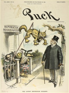 1892 Art Work -  The Latest Republican Bugaboo; from Puck - William Allen Rogers.