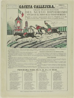 1893 Art Work -  The Street Gazette: Grand Inauguration of the New Racetrack Situated on Penon Hill in Mexico City - Jose Guadalupe Posada.