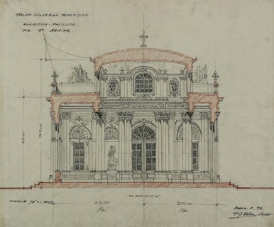 1893 Art Work -  Chocolate-Menier Pavilion; World's Colombian Exposition; Chicago; Illinois; Section Sketch Peter Joseph Weber (Architect).