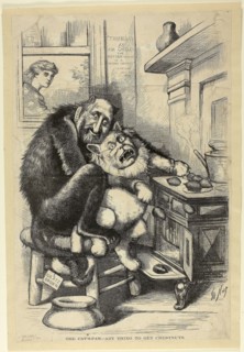 1892 Art Work -  The Cat's-Paw; Any Thing to Get Chestnuts - Thomas Nast.