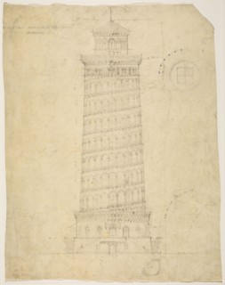 1892 Art Work -  World's Columbian Exposition Elevated Electric Railroad Tower; Chicago; Illinois; Elevation - Peter Joseph Weber (Architect).
