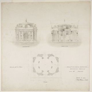 1893 Art Work -  World's Colombian Exposition Chocolate-Menier Pavilion; Chicago; Illinois; Plan; Elevation; and Section Peter Joseph Weber (Architect).