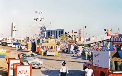 Carnival midway at the Texas State Fair circa 1954-1956.