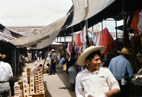 Shoppers at a market in San Martin Mexico circa 1950-1955.