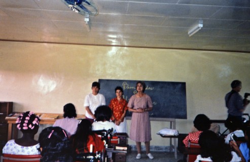 (R) Latin America / Honduras circa 1987 - Sewing school teachers and students in small village in Honduras.
