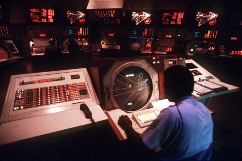 An air traffic controller monitors a radar screen in the Berlin Aircraft Traffic Control Center at Tempelhof Central Airport..