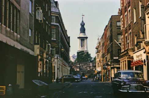 Cars on a London street circa 1970.