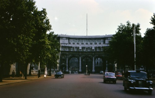 Buckingham Palace exterior gates circa 1970-1973.