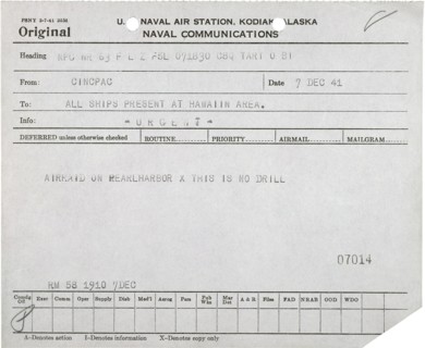 Telegram Reporting Pearl Harbor Attack