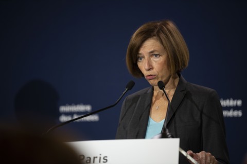 Florence Parly speaks at a press conference