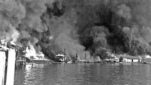 Cavite Navy Yard in Philippines Burns After Japanese Air Raid