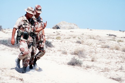 DESERT SHIELD - Colin Powell in fatigues in Saudi Arabia.