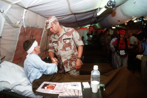 DESERT SHIELD - Colin Powell in fatigues in Saudi Arabia.