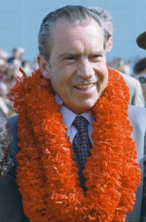 President Nixon wearing a 'lei' in Hawaii.
