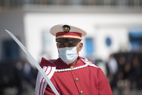Tunisian honor guard troops prepare for the arrival of Defense Secretary Dr. Mark T. Esper Tunis
