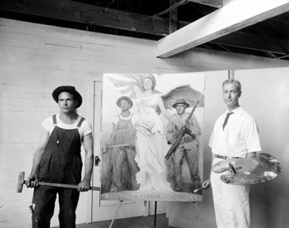 Model posing for artist for World War I Poster
