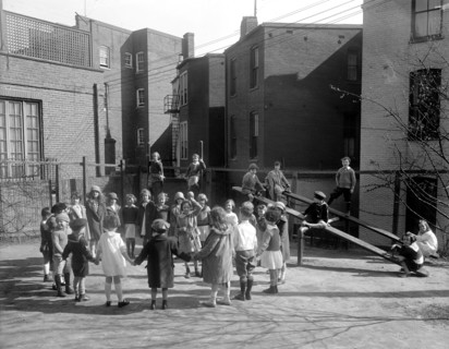 Holton Arms School playground children on see saw