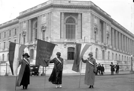 Woman suffragettes picketing at the senate office building
