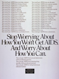 1980s AIDS Poster - Stop worrying about how you won't get AIDS and worry about how you can.