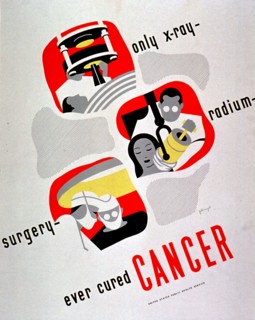 Mid 1900s cancer poster - Only x-ray-- radium-- surgery-- ever cured cancer.