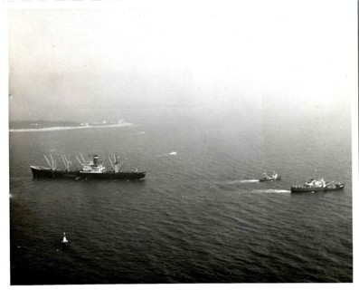 Aerial view of the grounding of the American Packer in Hogs Island Channel
