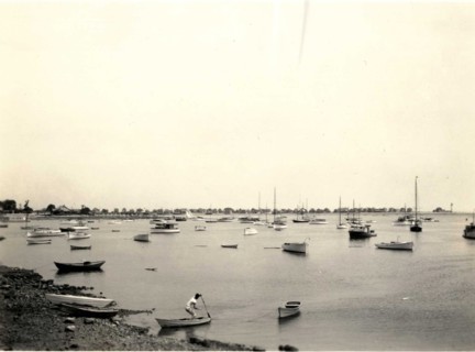 Scituate Harbor in Massachusetts scattered with small fishing boats. 1939.