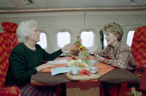 12/7/1988 Nancy Reagan and Barbara Bush on trip via First Lady airplane to Andrews AFB.