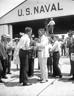 Charles Lindbergh and group at U.S. Naval hangar