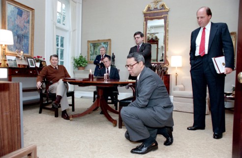 President Reagan during a National Security Council