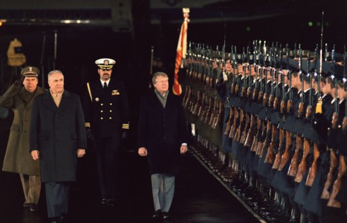 Arrival ceremony at Warsaw Poland for Jimmy Carter and Rosalynn Carter.