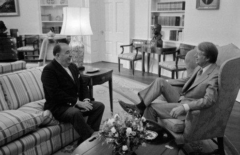 Senator Jennings Randolph with Jimmy Carter in the Oval Office.