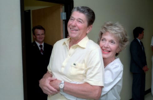 President Reagan and Nancy Reagan Hug.