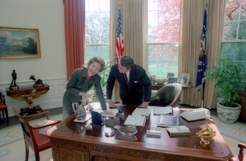 President Reagan and Nancy Reagan in the Oval Office.