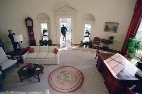 President Reagan in Oval Office last day as president.