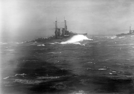 U.S. Navy Battleship caught in a storm at sea