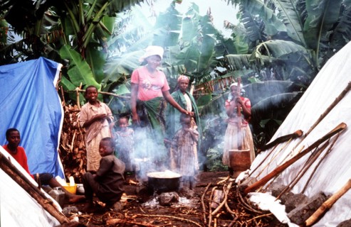 View of a refugee family in the camp near Goma