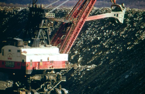 A Relatively "Small" Shovel Digs Into A Coal Seam