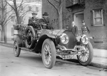 Theodore Roosevelt riding in a car ca. 1914