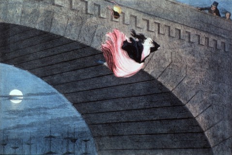 Woman committing suicide by jumping off of a bridge