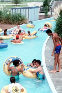 Kids and families having fun at a water park