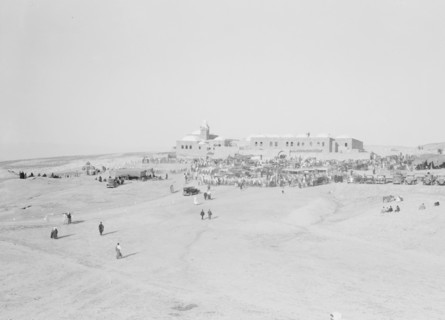 People walking at Neby Mousa [i.e., Nebi Musa] ca. 1900