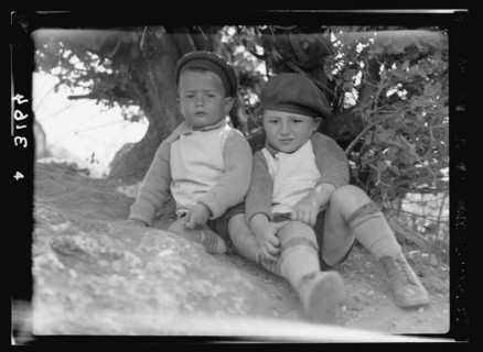 Zionist colonies on Sharon. Ben Shemen, two young pioneers. Two healthy children ca. 1920