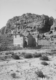 Petra in Transjordan. Temple of Kasr Fir'aun view from the northeast ca. 1900