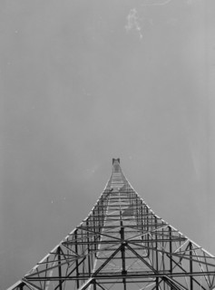 Looking up at radio tower at the International Broadcasting Station in  Ramallah ca. between 1934 and 1939