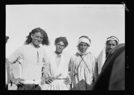 Bedouin life in the Trans-Jordan area, these four men are road builders ca. 1920