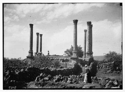 1930s Kanawat: Man standing in front of ruins of early church in the form of a Roman basilica ca. 1938