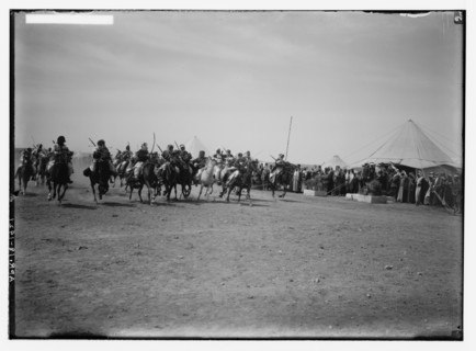 Bedouin life in 1920s Transjordan area - Sir Herbert Samuel's second visit to Transjordan - Bedouin races. ca. 1921