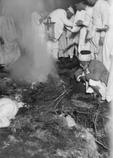 The Samaritan Passover on Mt. Gerizim. Burning the remains of a sacrifice. ca. 1900