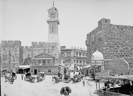 Jerusalem street scene in the early 1900s. New entrance, breach in the city wall ca. between 1907 and 1914