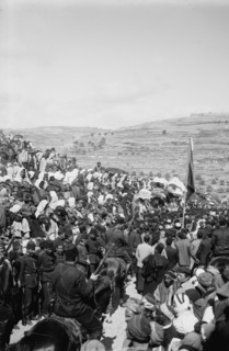 Neby Moussa [i.e., Nebi Musa]. Crowds at St. Stephen's Gate ca. between 1898 and 1946
